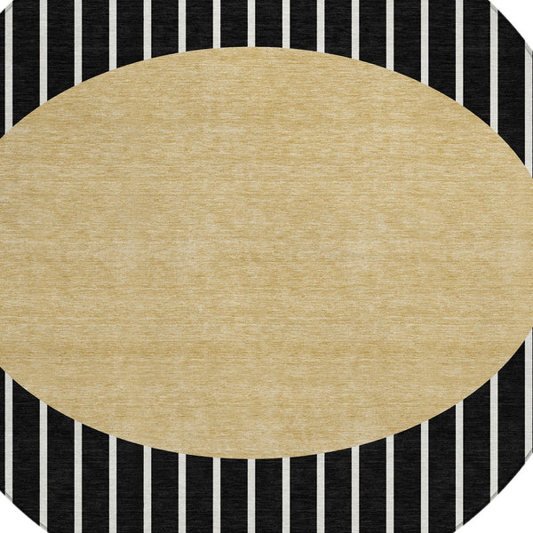Homeroots 3' Black And Beige Striped Washable Area Rug - Durable, Stylish Design For Indoor And Outdoor Use 8' Round Polyester 597147
