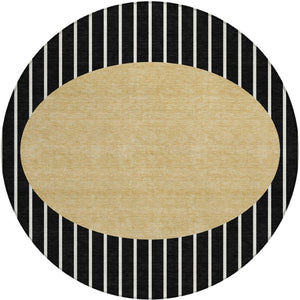 Homeroots 3' Black And Beige Striped Washable Area Rug - Durable, Stylish Design For Indoor And Outdoor Use 8' Round Polyester 597147