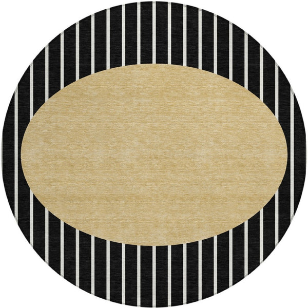 Homeroots 3' Black And Beige Striped Washable Area Rug - Durable, Stylish Design For Indoor And Outdoor Use 8' Round Polyester 597147