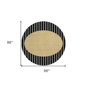 Homeroots 3' Black And Beige Striped Washable Area Rug - Durable, Stylish Design For Indoor And Outdoor Use 8' Round Polyester 597147