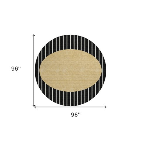 Homeroots 3' Black And Beige Striped Washable Area Rug - Durable, Stylish Design For Indoor And Outdoor Use 8' Round Polyester 597147