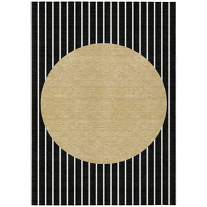 Homeroots 3' Black And Beige Striped Washable Area Rug - Durable, Stylish Design For Indoor And Outdoor Use 8' X 10' Polyester 597148