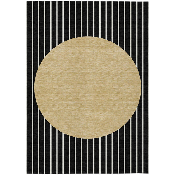 Homeroots 3' Black And Beige Striped Washable Area Rug - Durable, Stylish Design For Indoor And Outdoor Use 8' X 10' Polyester 597148