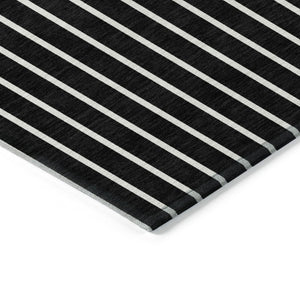 HomeRoots 5' Black and Beige Striped Washable Area Rug - Stylish, Durable Design for Indoor and Outdoor Use 8' X 10' 597148