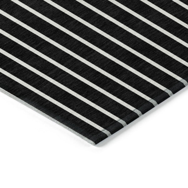 HomeRoots 5' Black and Beige Striped Washable Area Rug - Stylish, Durable Design for Indoor and Outdoor Use 8' X 10' 597148