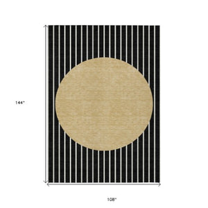 Homeroots 3' Black And Beige Striped Washable Area Rug - Durable, Stylish Design For Indoor And Outdoor Use 9' X 12' Polyester 597149