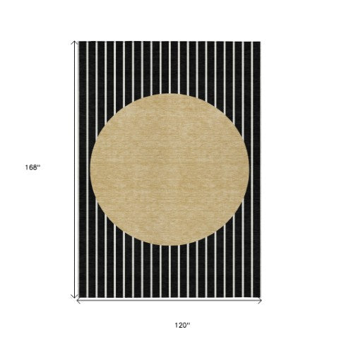 Homeroots 3' Black And Beige Striped Washable Area Rug - Durable, Stylish Design For Indoor And Outdoor Use 10' X 14' Polyester 597150