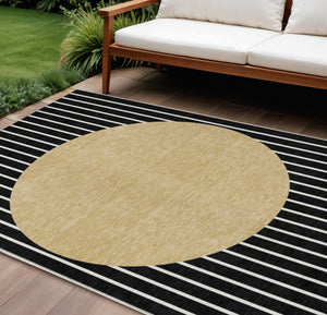 Homeroots 3' Black And Beige Striped Washable Area Rug - Durable, Stylish Design For Indoor And Outdoor Use 10' X 14' Polyester 597150