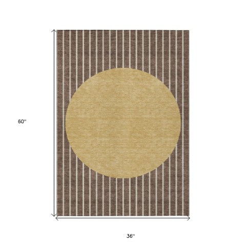Homeroots 3' Black And Beige Striped Washable Area Rug - Durable, Stylish Design For Indoor And Outdoor Use 3' X 5' Polyester 597151