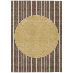 HomeRoots 5' Brown and Beige Striped Area Rug – Stylish, Washable, Indoor/Outdoor, Durable, Stain-Resistant Design 5' X 8' 597152