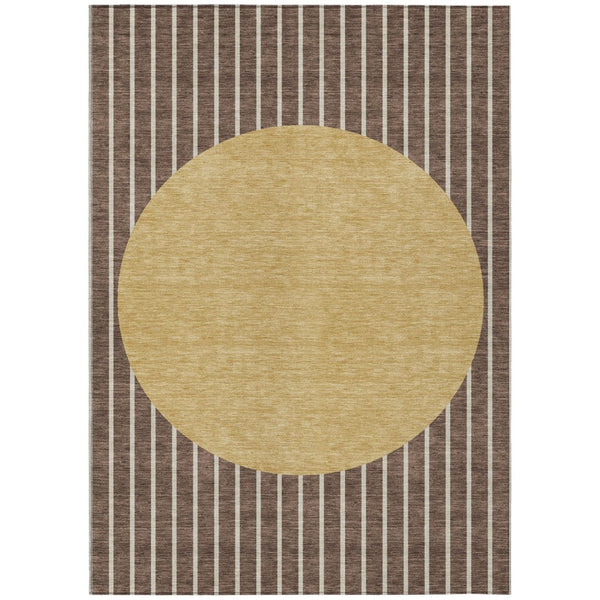 HomeRoots 5' Brown and Beige Striped Area Rug – Stylish, Washable, Indoor/Outdoor, Durable, Stain-Resistant Design 5' X 8' 597152