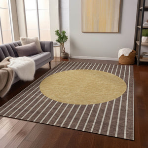 Homeroots 3' Black And Beige Striped Washable Area Rug - Durable, Stylish Design For Indoor And Outdoor Use 5' X 8' Polyester 597152