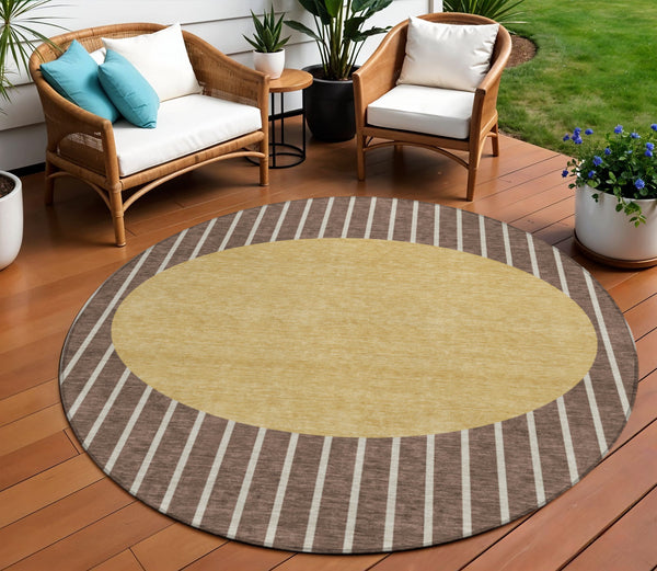 Homeroots 3' Black And Beige Striped Washable Area Rug - Durable, Stylish Design For Indoor And Outdoor Use 8' Round Polyester 597153