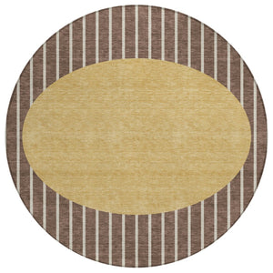 HomeRoots 5' Brown and Beige Striped Area Rug – Stylish, Washable, Indoor/Outdoor, Durable, Stain-Resistant Design 8' Round 597153
