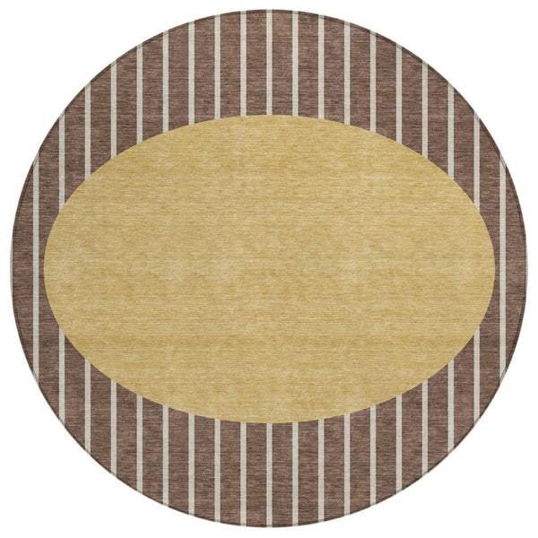 HomeRoots 5' Brown and Beige Striped Area Rug – Stylish, Washable, Indoor/Outdoor, Durable, Stain-Resistant Design 8' Round 597153