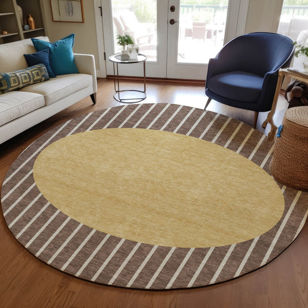 Homeroots 3' Black And Beige Striped Washable Area Rug - Durable, Stylish Design For Indoor And Outdoor Use 8' Round Polyester 597153