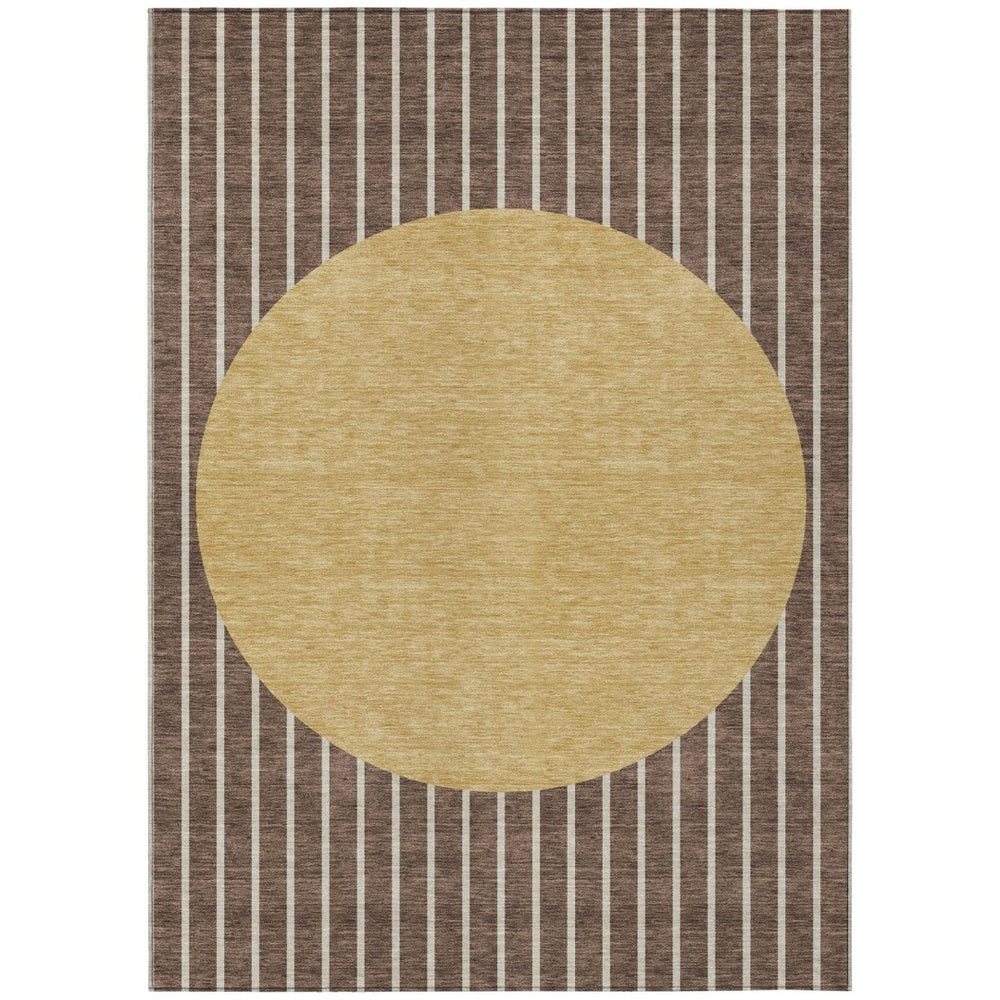 HomeRoots 9' X 12' Brown and Beige Striped Washable Area Rug – Durable, Stylish for Indoor & Outdoor Spaces 597155