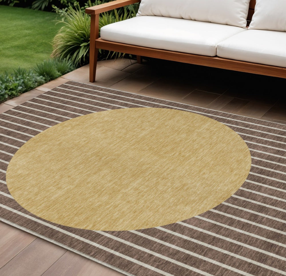 HomeRoots 5' Brown and Beige Striped Area Rug – Stylish, Washable, Indoor/Outdoor, Durable, Stain-Resistant Design 10' X 14' 597156
