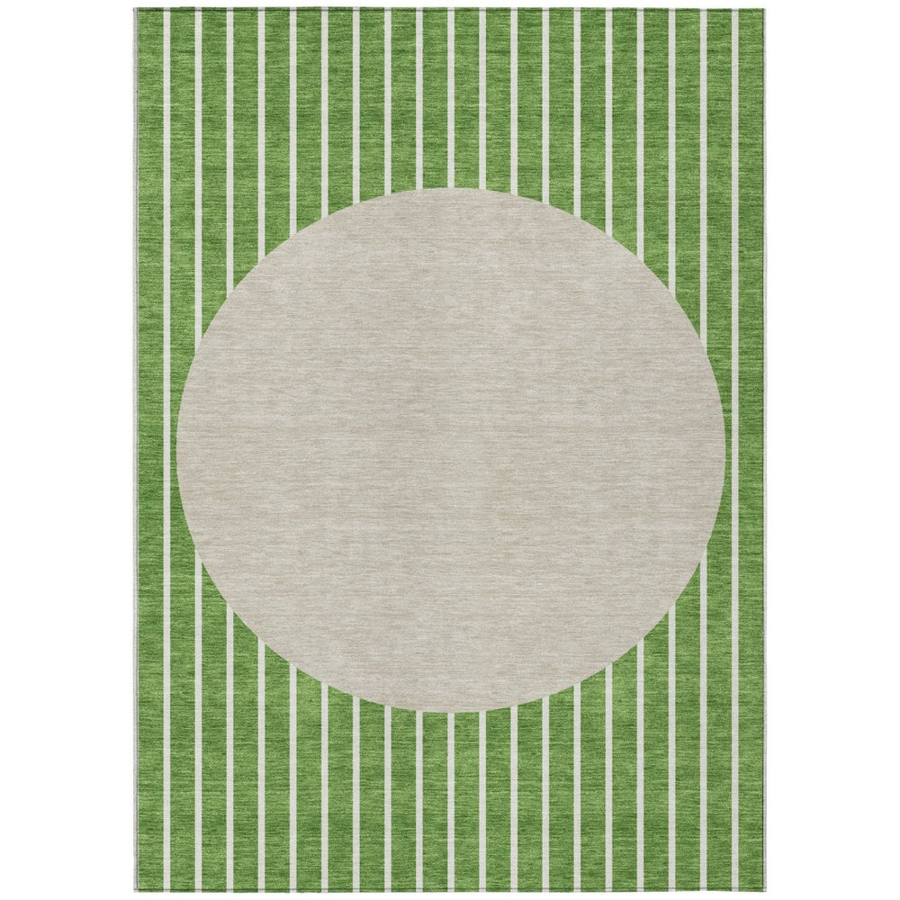 HomeRoots 5' Green and Gray Striped Washable Area Rug – Stylish, Durable Design for Indoor and Outdoor Spaces 5' X 8' 597158