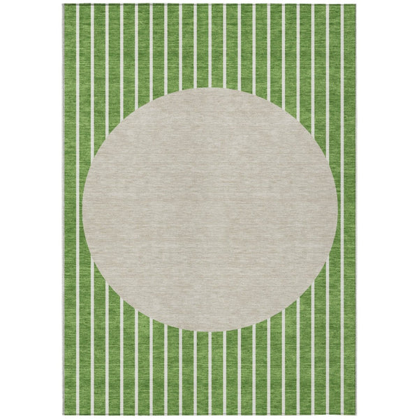 HomeRoots 5' Green and Gray Striped Washable Area Rug – Stylish, Durable Design for Indoor and Outdoor Spaces 5' X 8' 597158