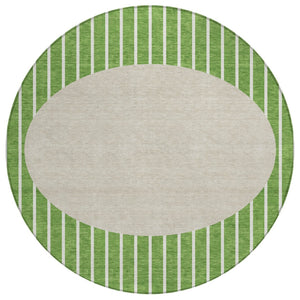 HomeRoots 5' Green and Gray Striped Washable Area Rug – Stylish, Durable Design for Indoor and Outdoor Spaces 8' Round 597159