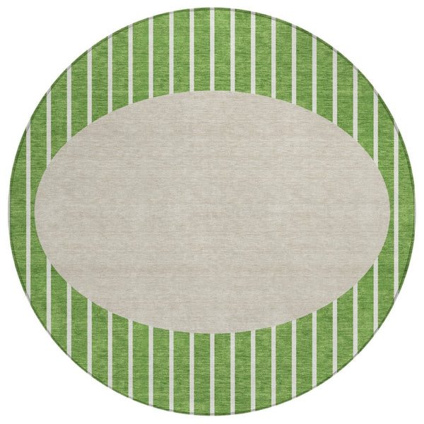 HomeRoots 5' Green and Gray Striped Washable Area Rug – Stylish, Durable Design for Indoor and Outdoor Spaces 8' Round 597159