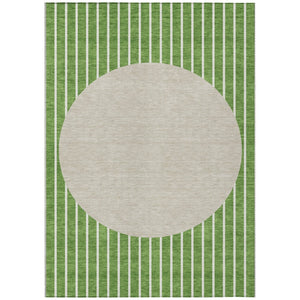 HomeRoots 5' Green and Gray Striped Washable Area Rug – Stylish, Durable Design for Indoor and Outdoor Spaces 10' X 14' 597162