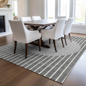 Homeroots 3' Black And Beige Striped Washable Area Rug - Durable, Stylish Design For Indoor And Outdoor Use 3' X 5' Polyester 597163