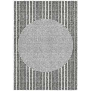 Homeroots 3' Black And Beige Striped Washable Area Rug - Durable, Stylish Design For Indoor And Outdoor Use 5' X 8' Polyester 597164