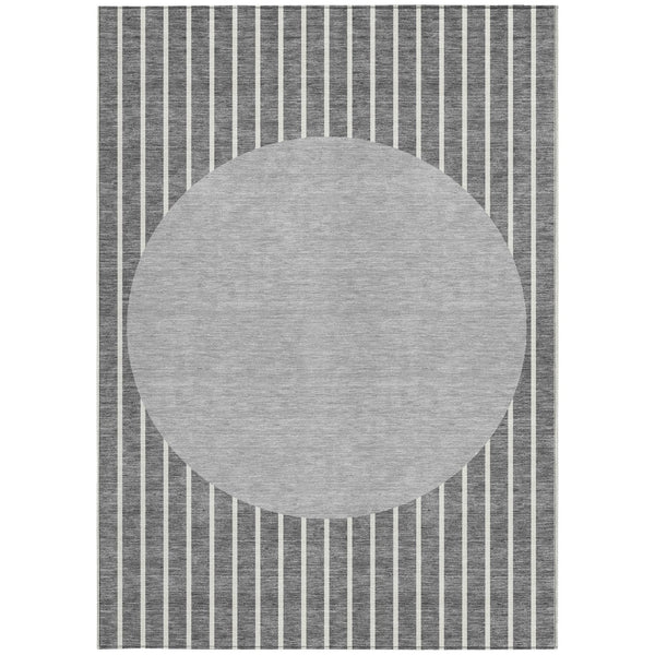 Homeroots 3' Black And Beige Striped Washable Area Rug - Durable, Stylish Design For Indoor And Outdoor Use 5' X 8' Polyester 597164