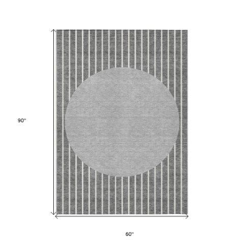 Homeroots 3' Black And Beige Striped Washable Area Rug - Durable, Stylish Design For Indoor And Outdoor Use 5' X 8' Polyester 597164