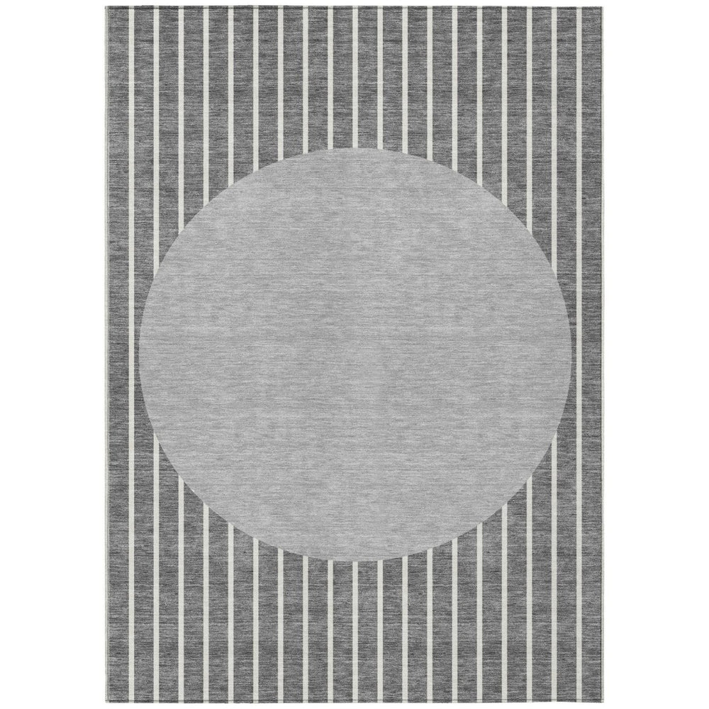 HomeRoots 5' Gray and Ivory Striped Area Rug – Durable, Washable Design for Indoor and Outdoor Spaces, Non-Slip 5' X 8' 597164