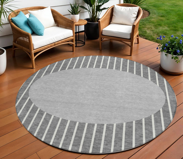 Homeroots 3' Black And Beige Striped Washable Area Rug - Durable, Stylish Design For Indoor And Outdoor Use 8' Round Polyester 597165