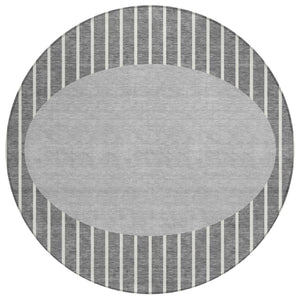 HomeRoots 5' Gray and Ivory Striped Area Rug – Durable, Washable Design for Indoor and Outdoor Spaces, Non-Slip 8' Round 597165