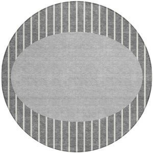 Homeroots 3' Black And Beige Striped Washable Area Rug - Durable, Stylish Design For Indoor And Outdoor Use 8' Round Polyester 597165