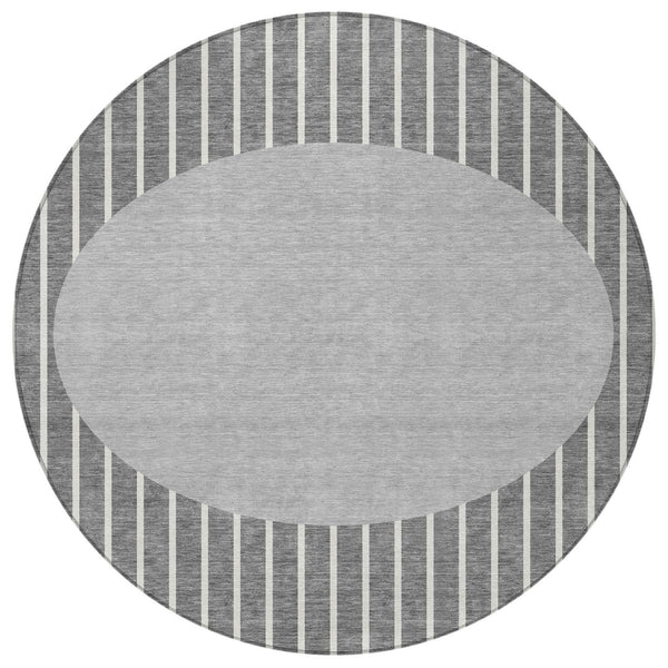 Homeroots 3' Black And Beige Striped Washable Area Rug - Durable, Stylish Design For Indoor And Outdoor Use 8' Round Polyester 597165