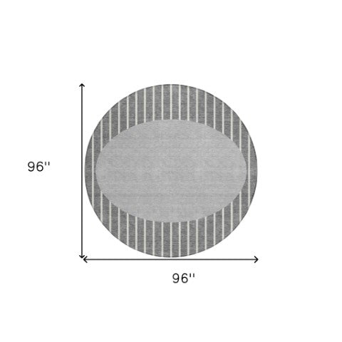 Homeroots 3' Black And Beige Striped Washable Area Rug - Durable, Stylish Design For Indoor And Outdoor Use 8' Round Polyester 597165