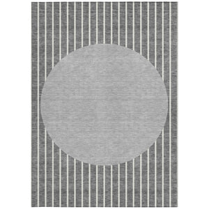 Homeroots 3' Black And Beige Striped Washable Area Rug - Durable, Stylish Design For Indoor And Outdoor Use 8' X 10' Polyester 597166