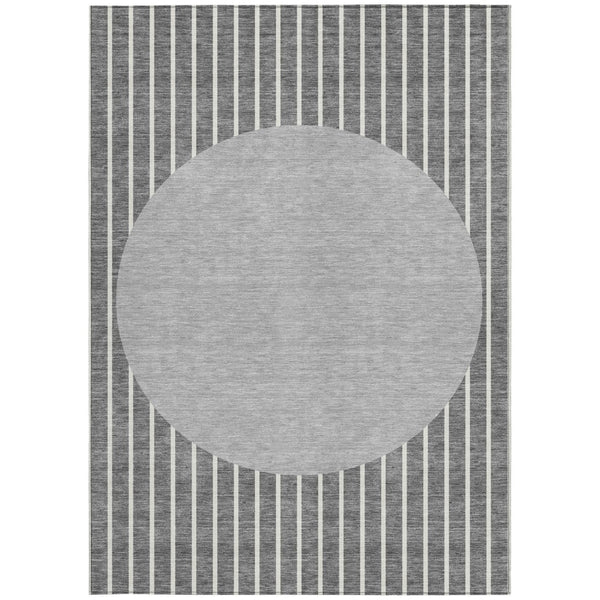 Homeroots 3' Black And Beige Striped Washable Area Rug - Durable, Stylish Design For Indoor And Outdoor Use 8' X 10' Polyester 597166