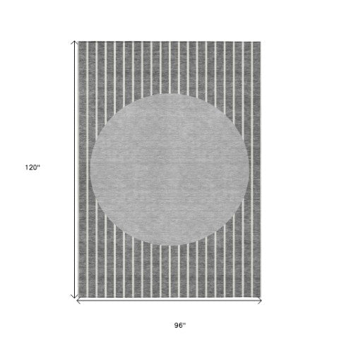 Homeroots 3' Black And Beige Striped Washable Area Rug - Durable, Stylish Design For Indoor And Outdoor Use 8' X 10' Polyester 597166