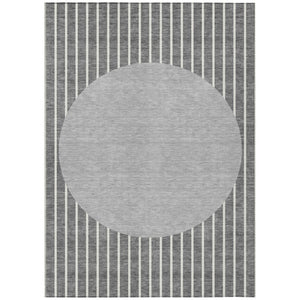 HomeRoots 9' Indoor Outdoor Gray and Ivory Striped Area Rug - Durable, Washable, Stylish for High-Traffic Spaces 597167