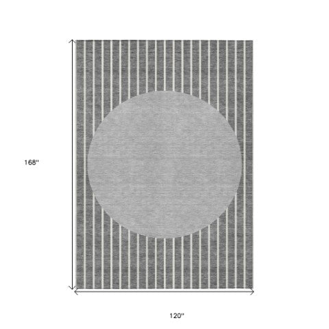 Homeroots 3' Black And Beige Striped Washable Area Rug - Durable, Stylish Design For Indoor And Outdoor Use 10' X 14' Polyester 597168