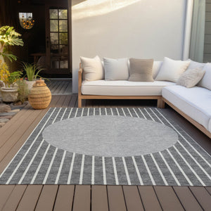 Homeroots 3' Black And Beige Striped Washable Area Rug - Durable, Stylish Design For Indoor And Outdoor Use 10' X 14' Polyester 597168