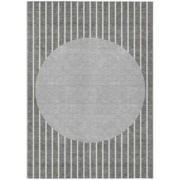 HomeRoots 5' Gray and Ivory Striped Area Rug – Durable, Washable Design for Indoor and Outdoor Spaces, Non-Slip 10' X 14' 597168
