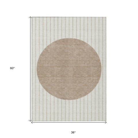 Homeroots 3' Black And Beige Striped Washable Area Rug - Durable, Stylish Design For Indoor And Outdoor Use 3' X 5' Polyester 597169
