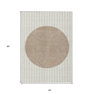 Homeroots 3' Black And Beige Striped Washable Area Rug - Durable, Stylish Design For Indoor And Outdoor Use 5' X 8' Polyester 597170