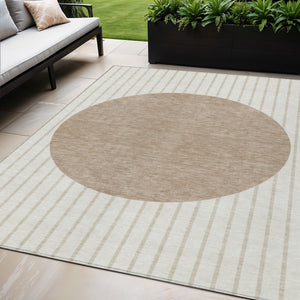 Homeroots 3' Black And Beige Striped Washable Area Rug - Durable, Stylish Design For Indoor And Outdoor Use 5' X 8' Polyester 597170
