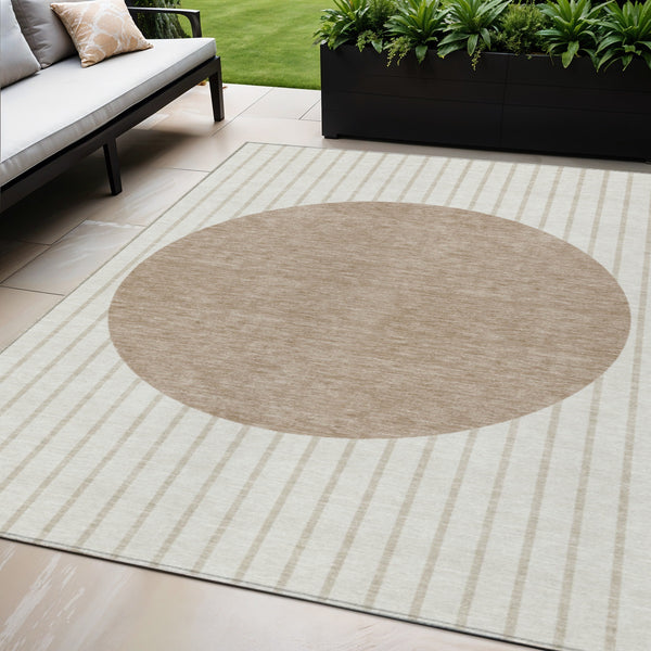 Homeroots 3' Black And Beige Striped Washable Area Rug - Durable, Stylish Design For Indoor And Outdoor Use 5' X 8' Polyester 597170