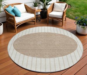 Homeroots 3' Black And Beige Striped Washable Area Rug - Durable, Stylish Design For Indoor And Outdoor Use 8' Round Polyester 597171