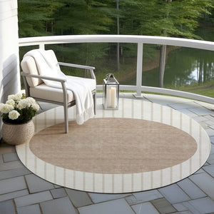 Homeroots 3' Black And Beige Striped Washable Area Rug - Durable, Stylish Design For Indoor And Outdoor Use 8' Round Polyester 597171